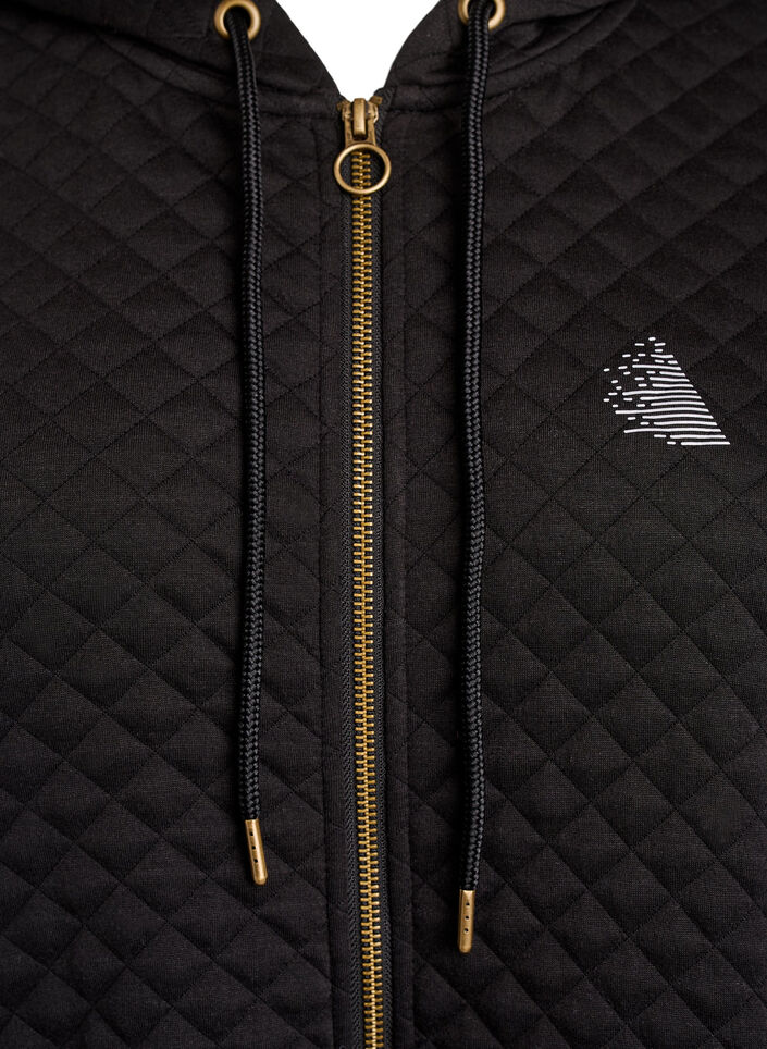 Lang quiltet h&aelig;ttetr&oslash;je med lynl&aring;s og lommer, Sort, Packshot image number 2