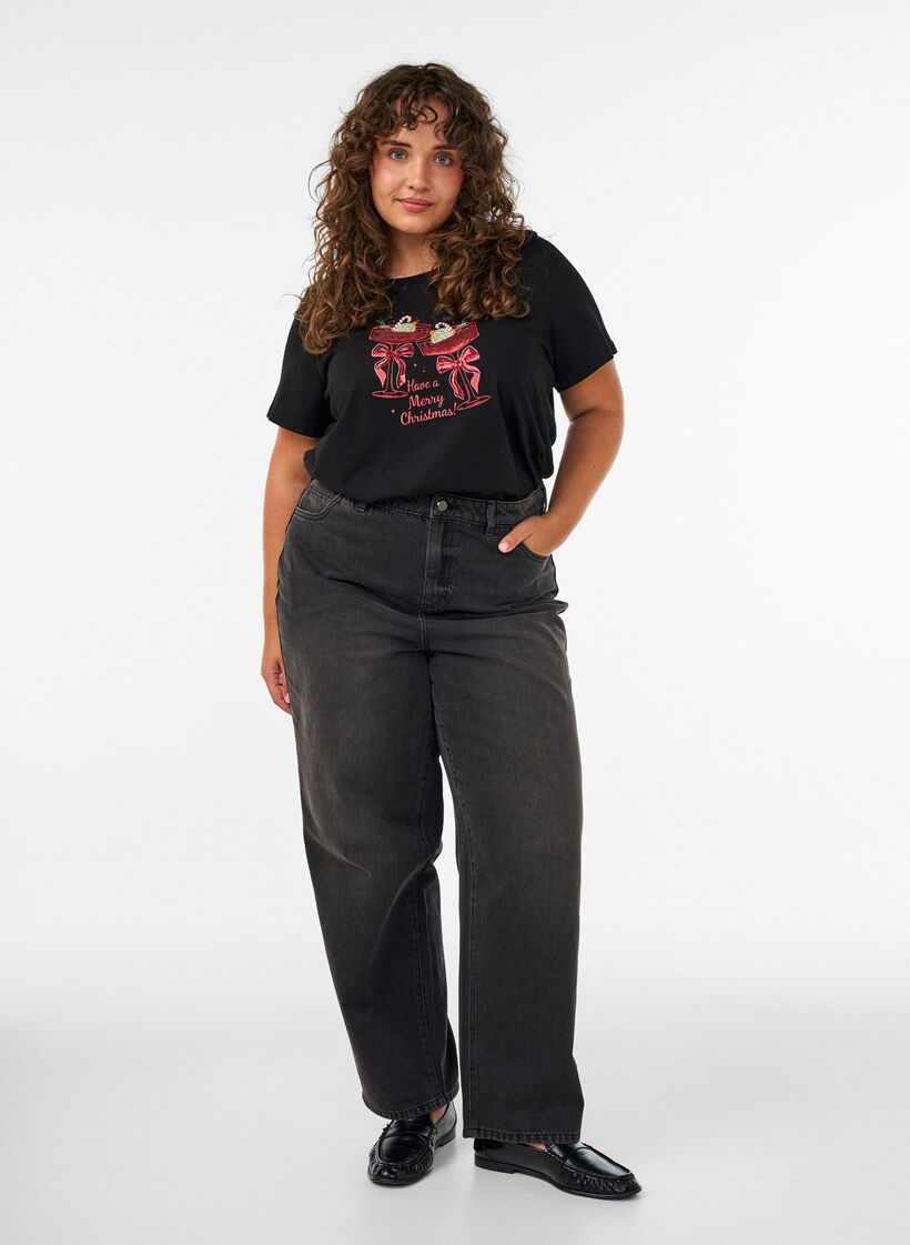 Jule t-shirt i &oslash;kologisk bomuld, Sort, Model image number 1