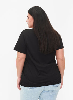 Kortærmet bomulds t-shirt med elastikkant, Black W. Now, Model image number 1