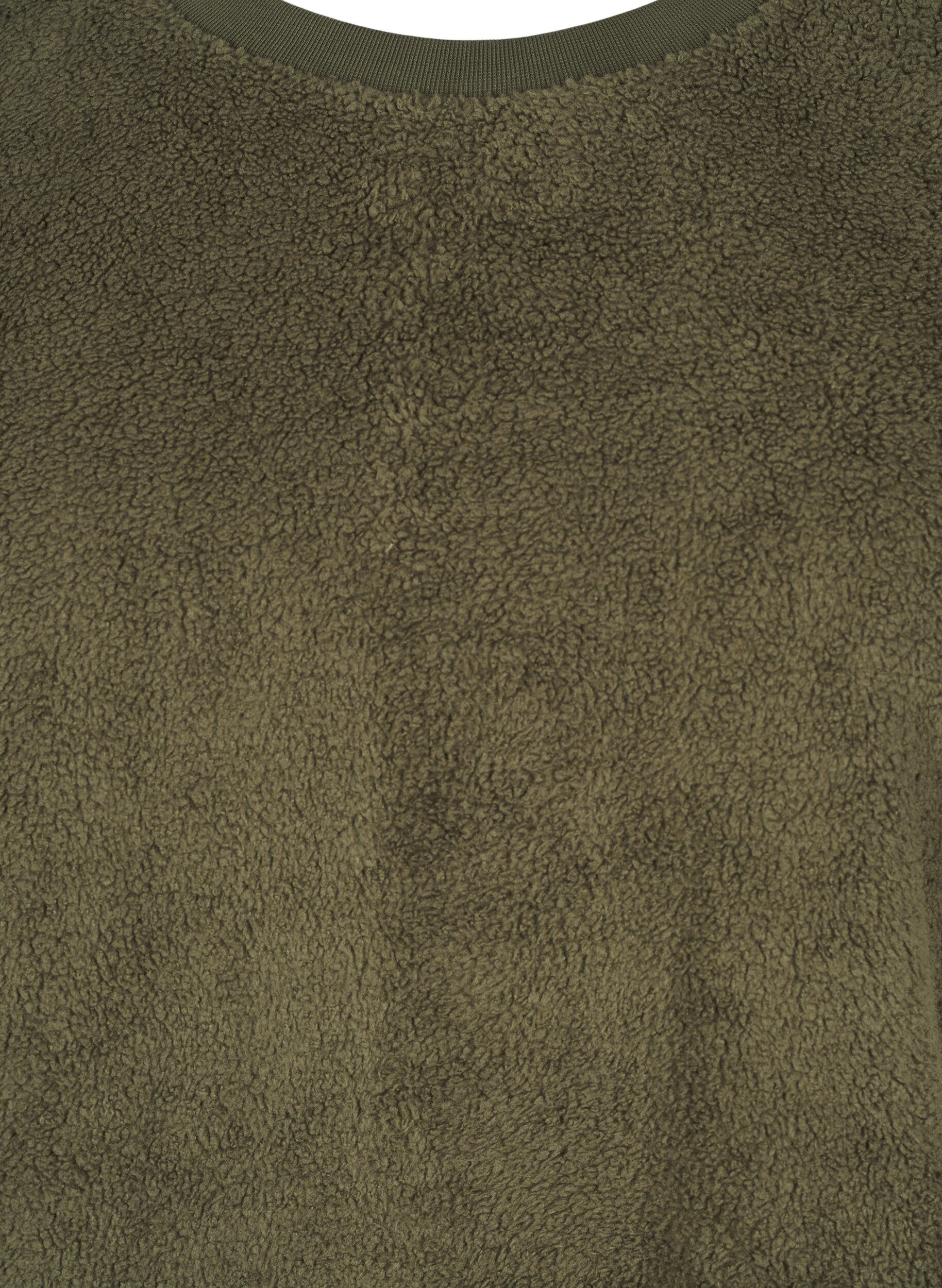 Zizzi L&oslash;s teddy bluse med rund hals, Forest Night, Packshot image number 2