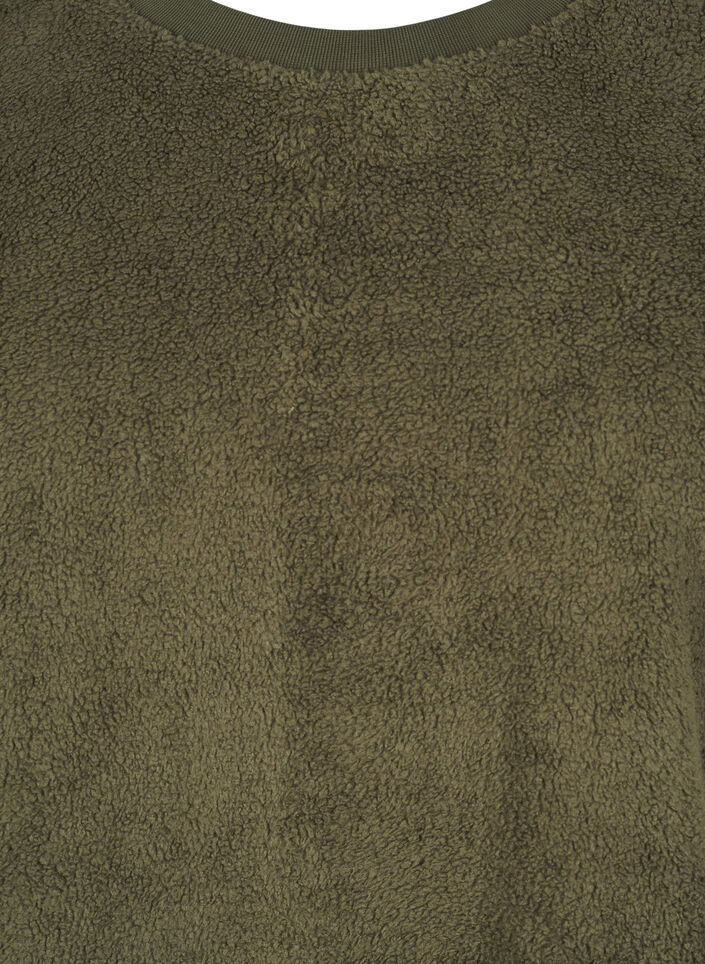 Løs teddy bluse med rund hals, Forest Night, Packshot image number 2