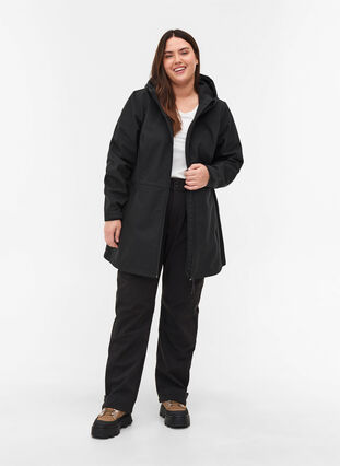 Softshell jakke med hætte og justerbar talje, Black, Model image number 2