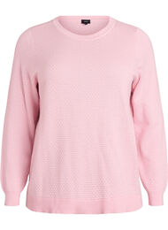 Strikbluse i bomuld med strukturmønster, Lyserød