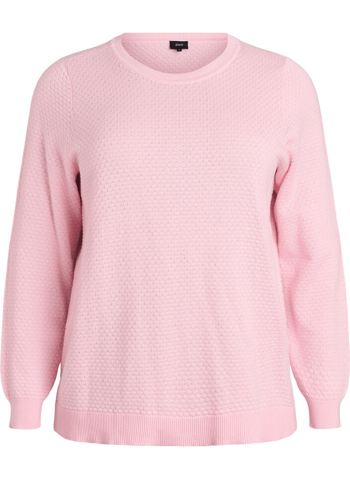 Strikbluse i bomuld med strukturmønster, Lyserød, Packshot image number 0