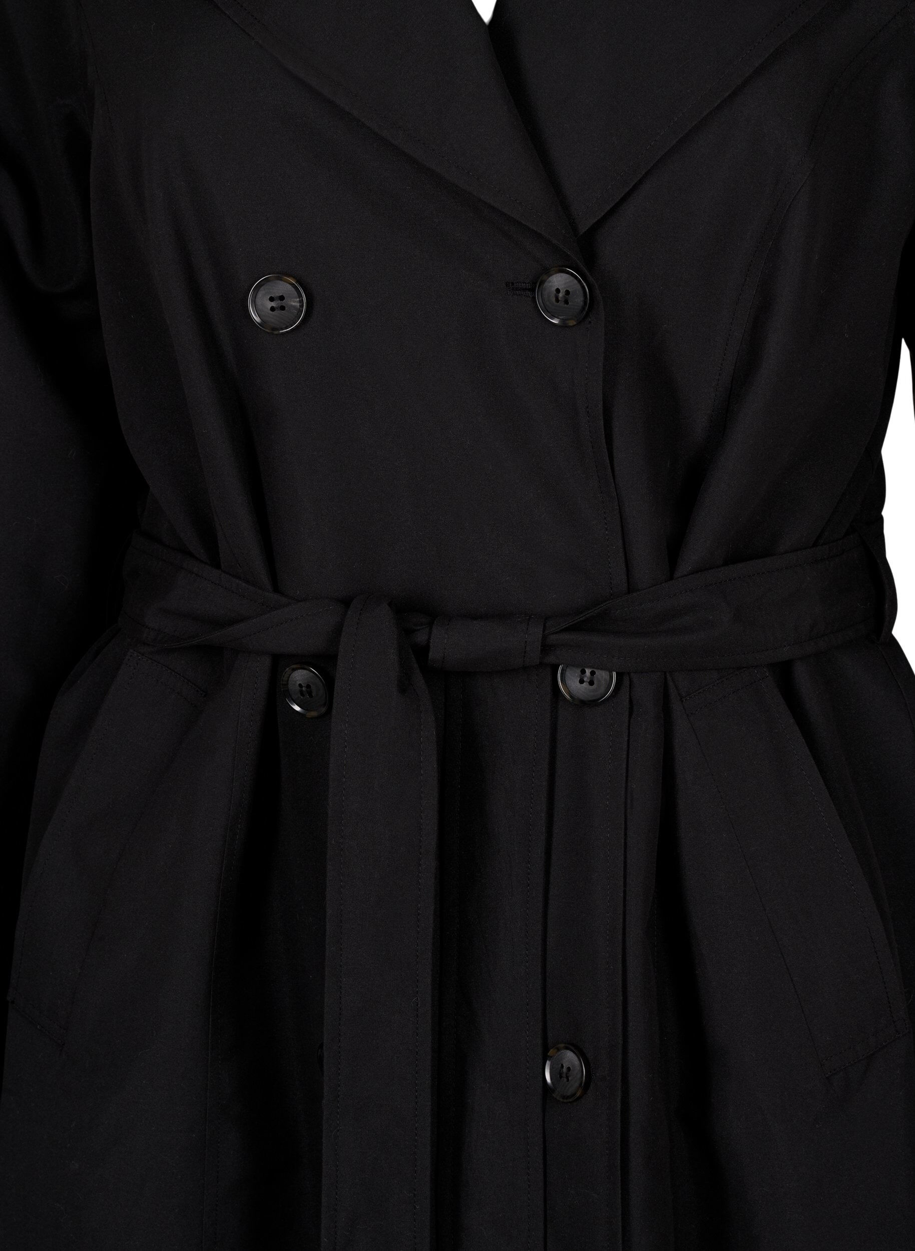 Zizzi Trenchcoat med b&aelig;lte og slids, Black, Packshot image number 2