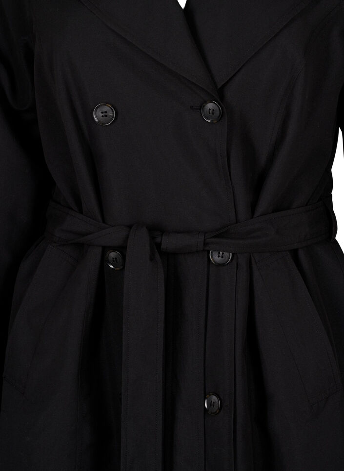 Trenchcoat med bælte og slids, Black, Packshot image number 2