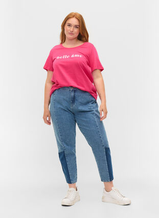 Kortærmet bomulds t-shirt med tekstprint, Fandango Pink, Model image number 2