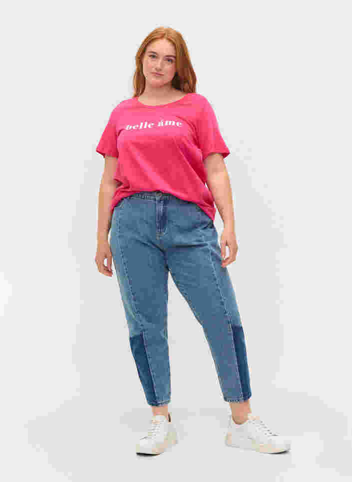 Kortærmet bomulds t-shirt med tekstprint, Fandango Pink, Model image number 2