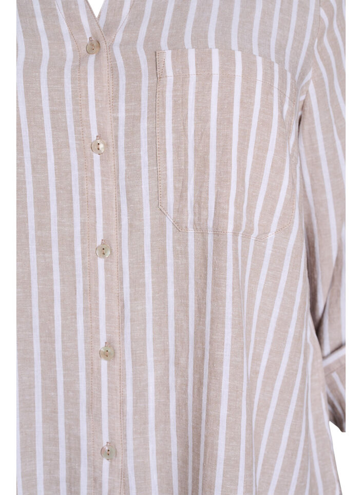 Skjorte i h&oslash;r og viskose med 3/4-&aelig;rmer, Beige, Packshot image number 2