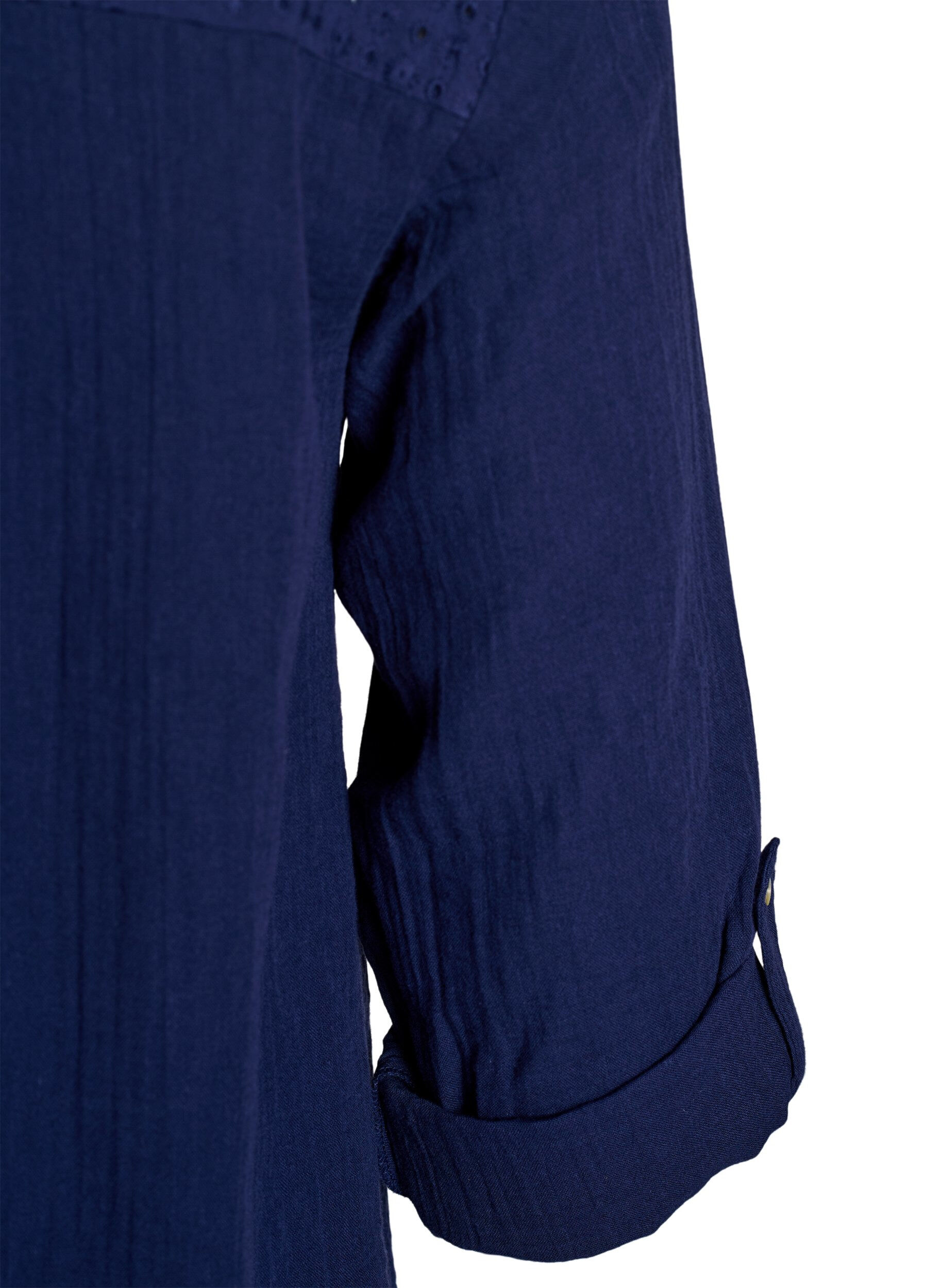 Zizzi Bluse i bomuldsmusselin med broderi anglaise, Bl&aring;, Packshot image number 3