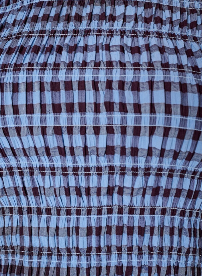 Smockbluse med gingham tern og fl&aelig;sekant, Bl&aring;, Packshot image number 2