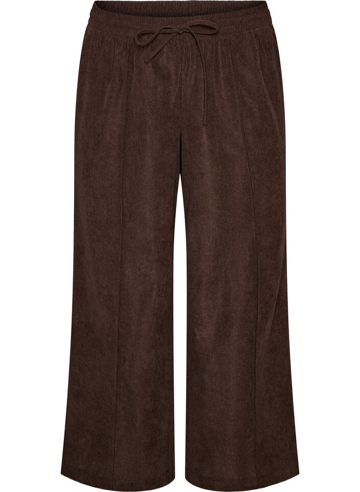 Fl&oslash;jlsbukser med vide ben og h&oslash;j talje, Brun, Packshot image number 0