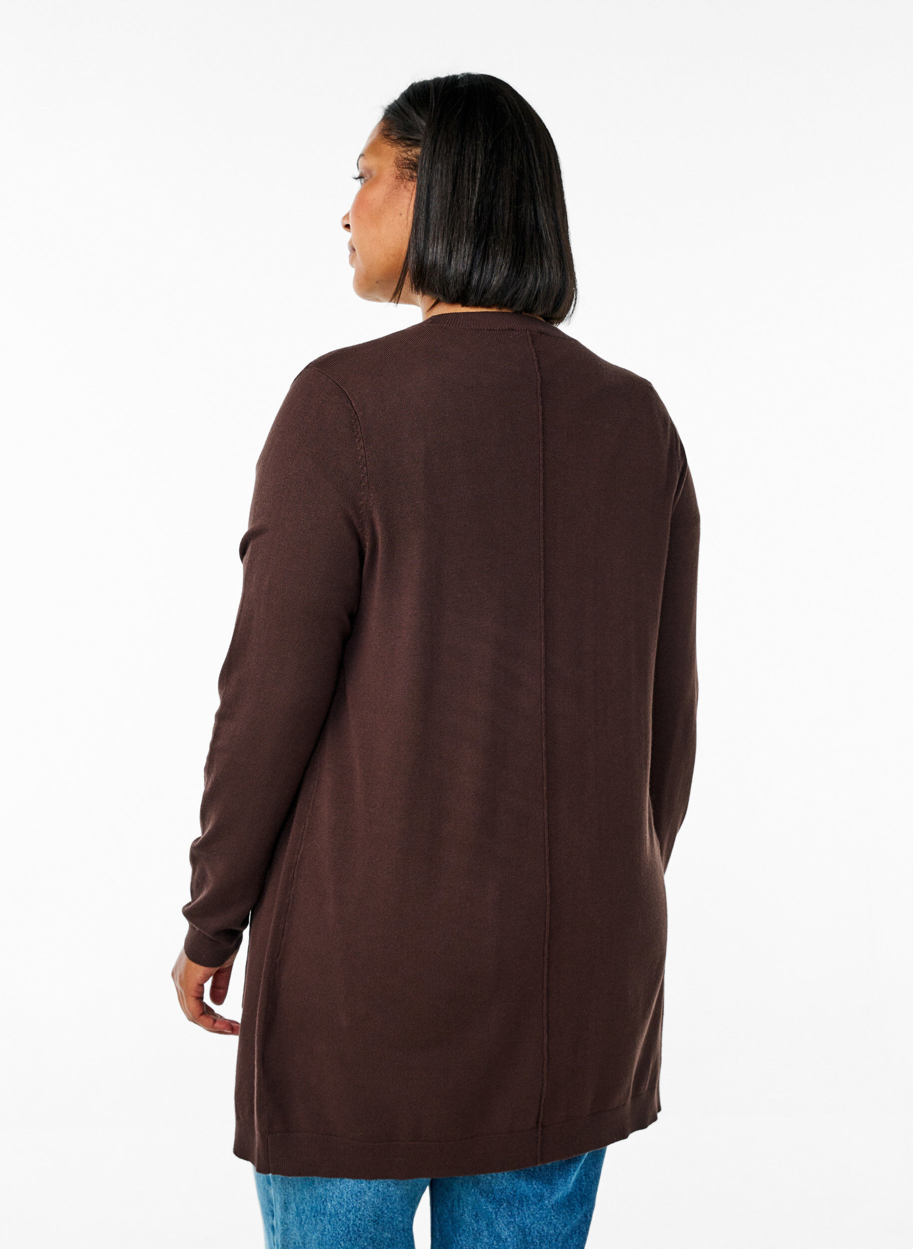 Zizzi Lang strikcardigan i viskosemix., Brun, Model image number 2