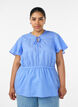 Bluse i bomuld med bindeb&aring;nd og elastisk talje, Bl&aring;, Model image number 0