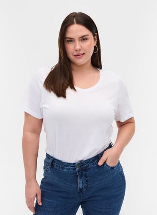 Kortærmet t-shirt med v-udskæring, Bright White, Model image number 0