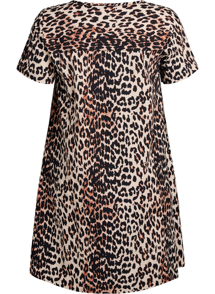 Kort a-shape kjole med leopardprint, Brun, Packshot image number 1