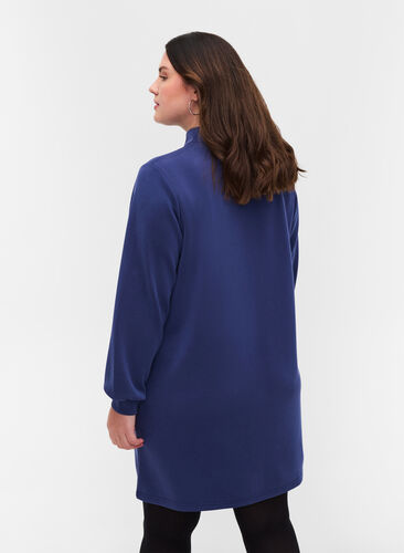 Sweat tunika med høj hals og lynlåsdetalje, Medieval Blue, Model image number 1