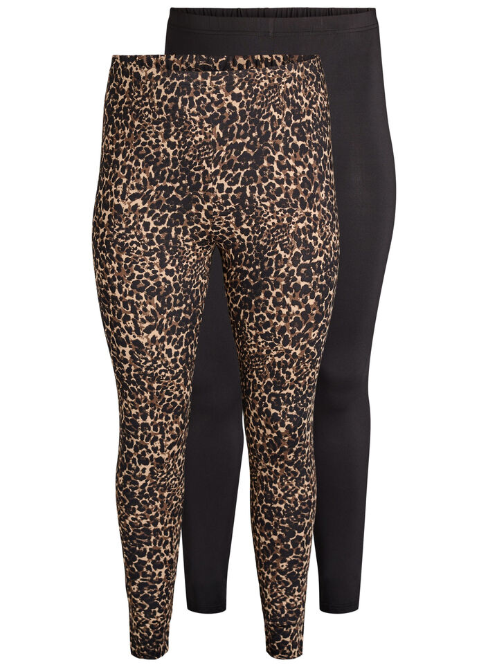 2-pak lange leggings med regulær talje, Sort, Packshot image number 0