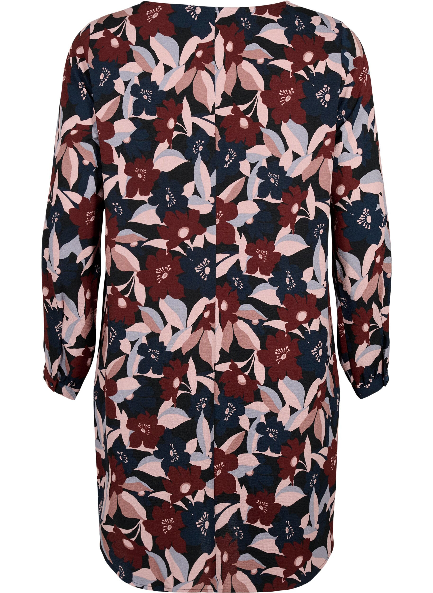 Zizzi V-hals kjole med print, Black R. Flower AOP, Packshot image number 1
