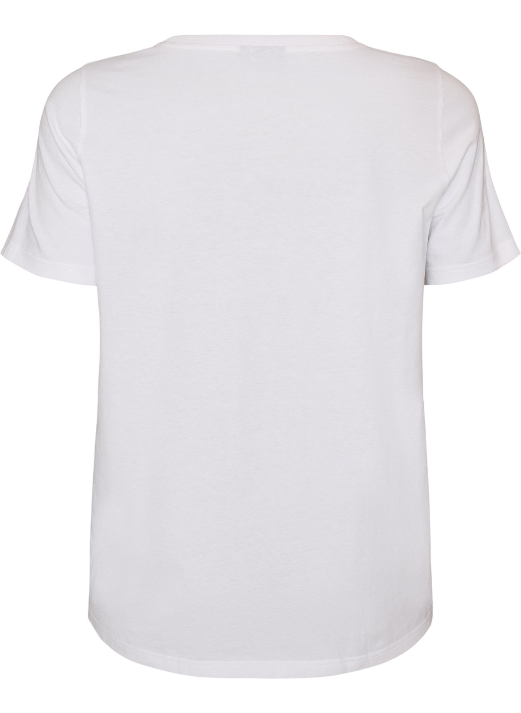 ZizziBomulds T-shirt med brystprint, Hvid, Packshot image number 1