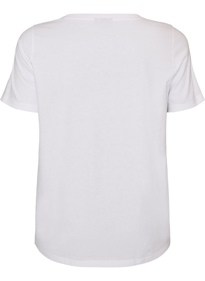 Bomulds T-shirt med brystprint, Hvid, Packshot image number 1