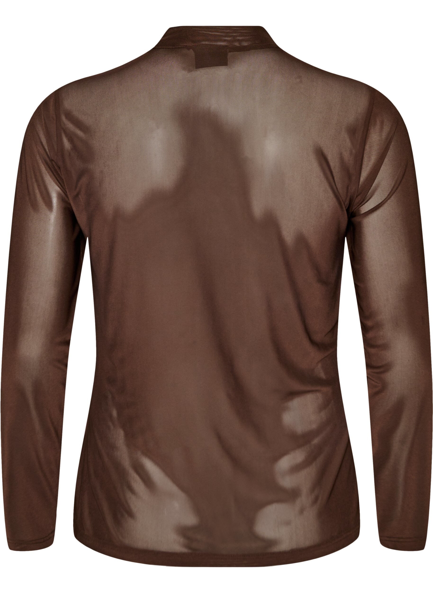 ZizziT&aelig;tsiddende meshbluse med lange &aelig;rmer, Brun, Packshot image number 1