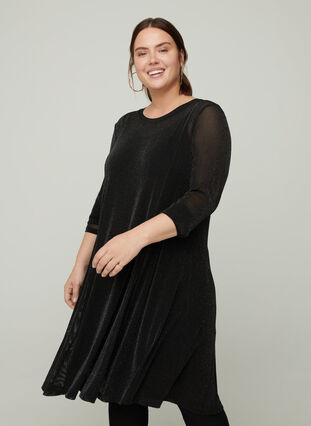 Langærmet kjole med glimmer, Black, Model image number 0