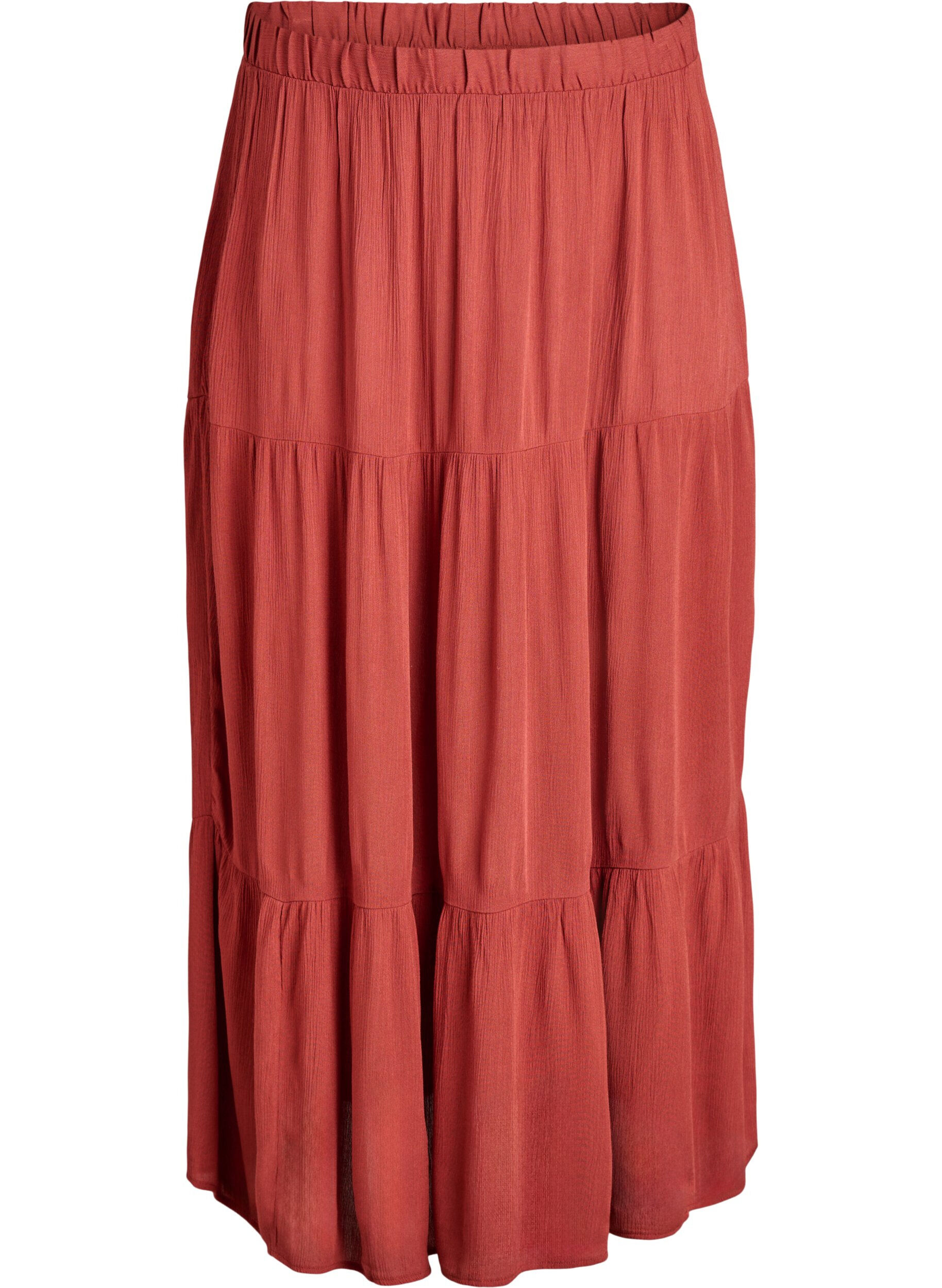 Zizzi Lang nederdel med elastik i taljen, R&oslash;d, Packshot image number 0