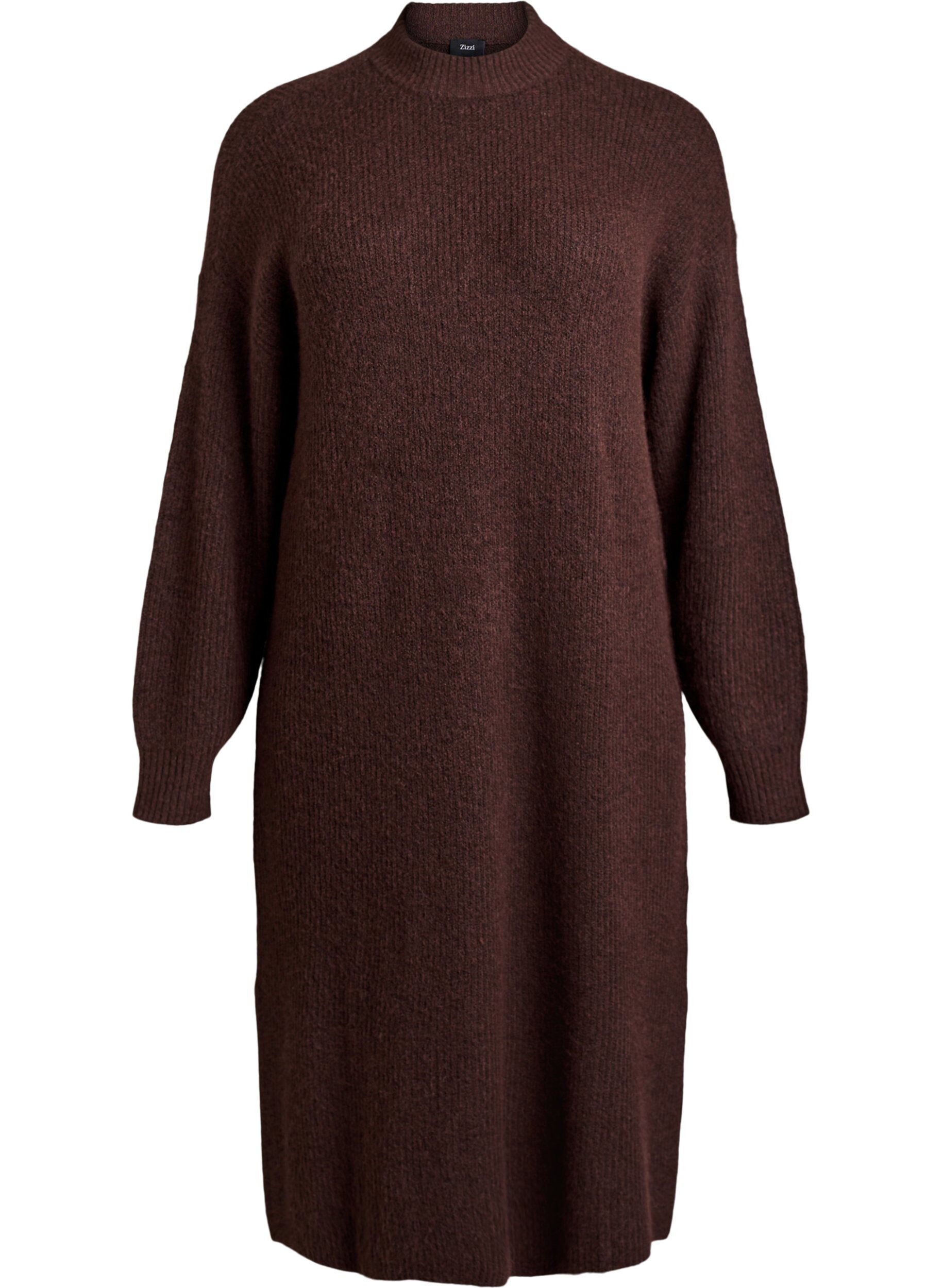 Lang strikkjole med h&oslash;j hals