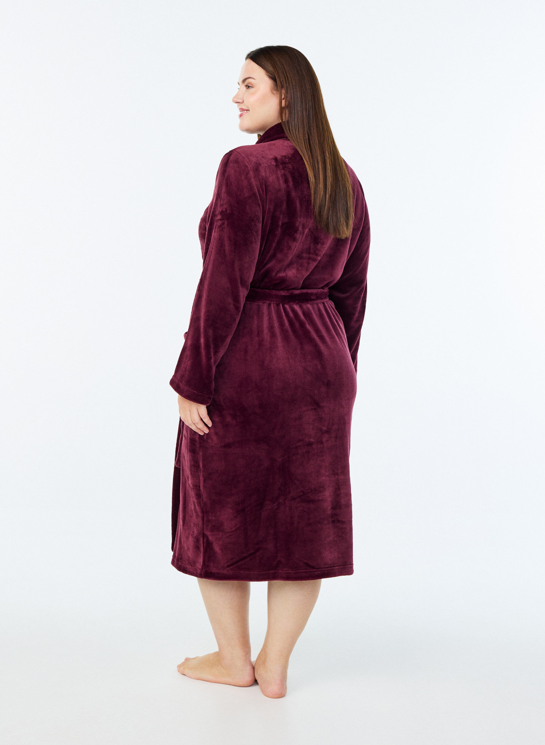 ZizziMorgenk&aring;be i bl&oslash;d velour med lommer, M&oslash;rk Bordeaux, Model image number 1