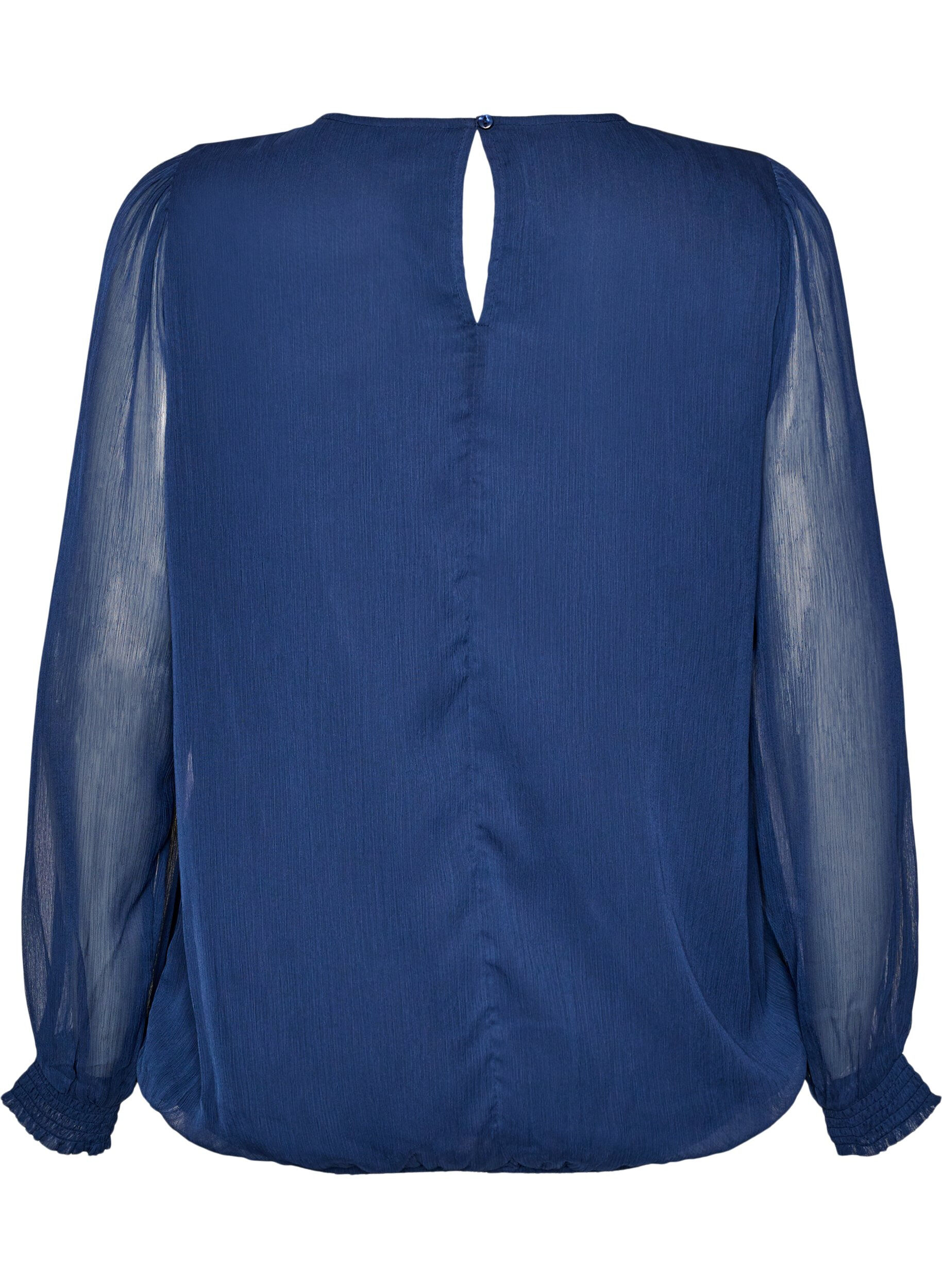 ZizziChiffonbluse med transparente &aelig;rmer, Bl&aring;, Packshot image number 1