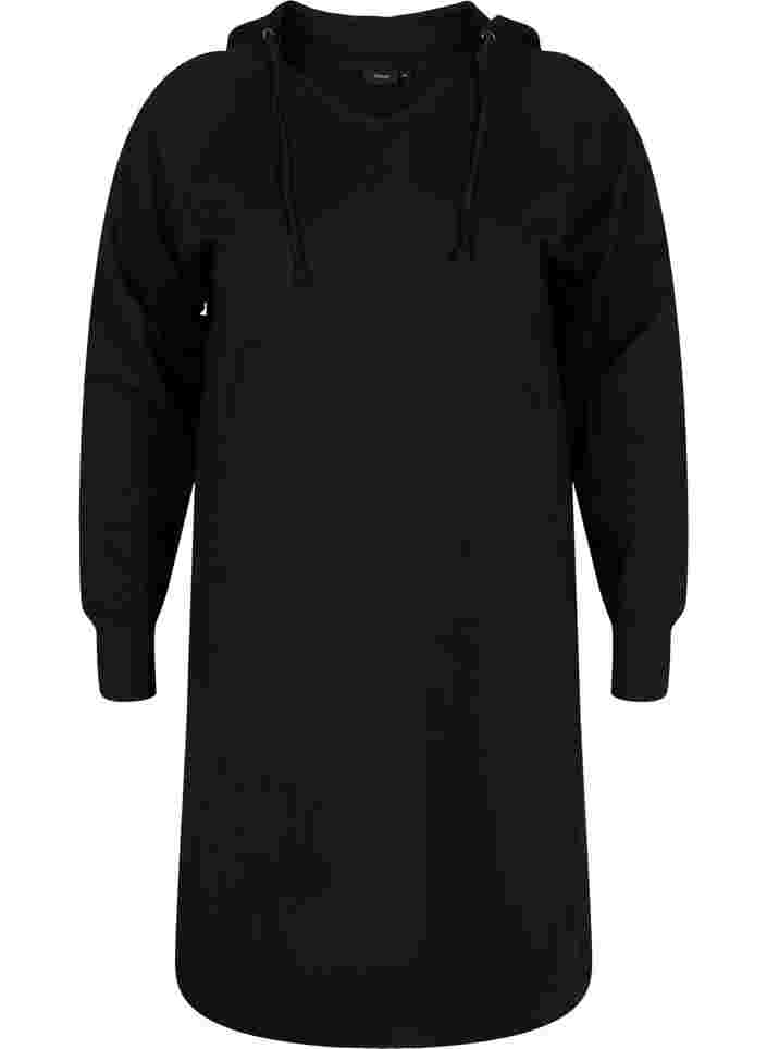 Sweatkjole med hætte og printdetaljer, Black Solid