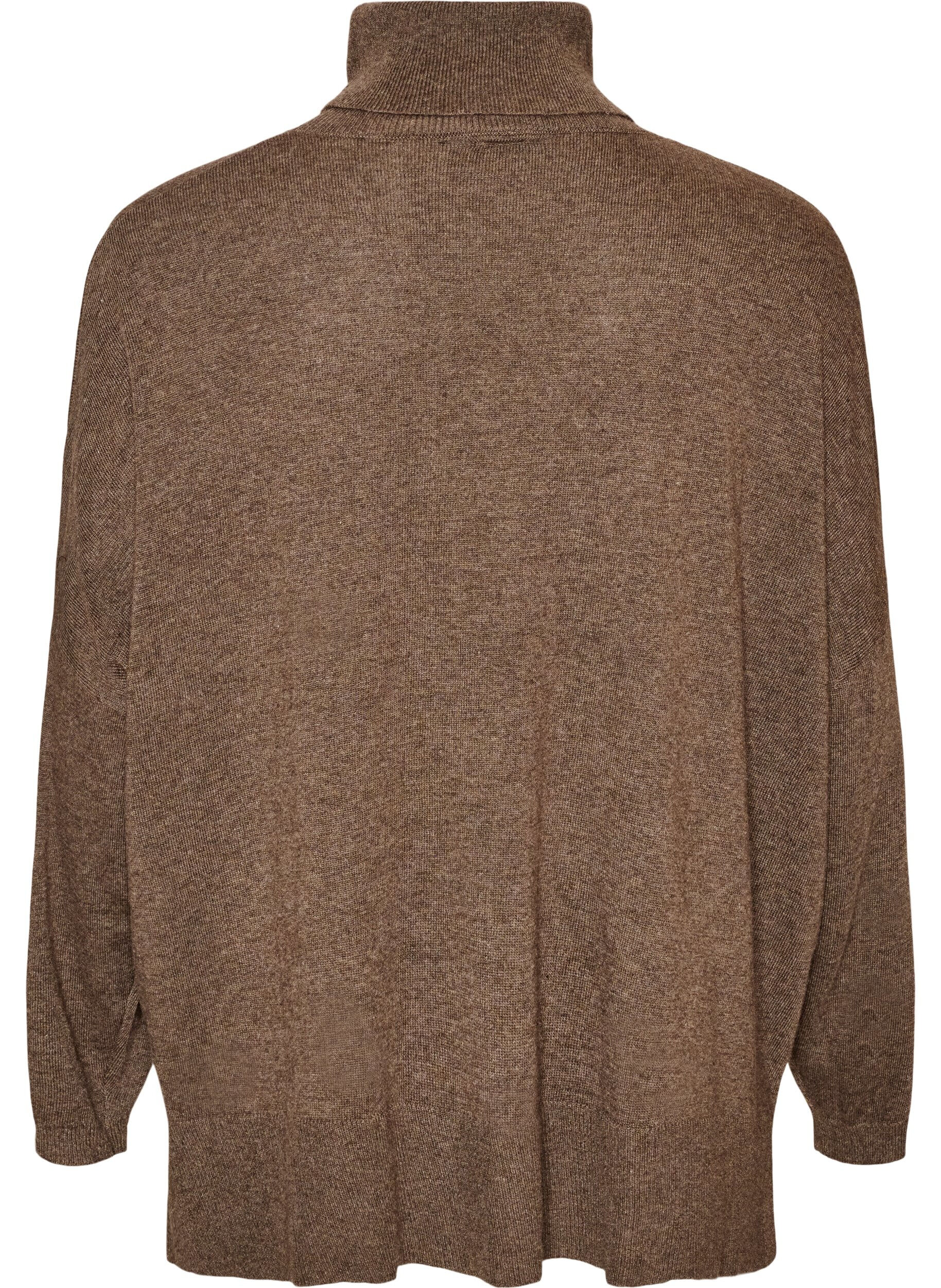 ZizziStrikbluse med rullekrave og l&oslash;s pasform, Brun, Packshot image number 1