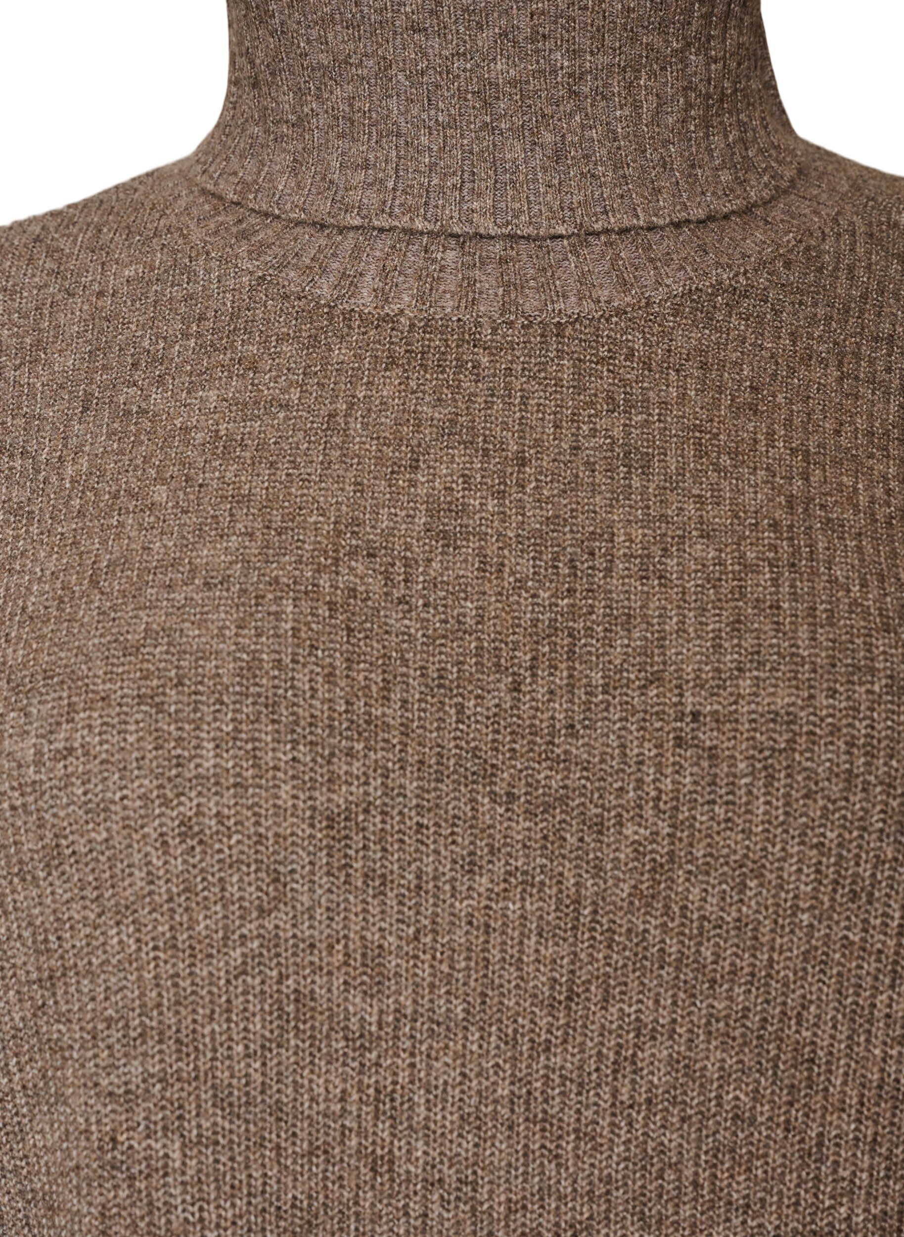 ZizziL&oslash;s strikbluse med rullekrave, Brun, Packshot image number 2