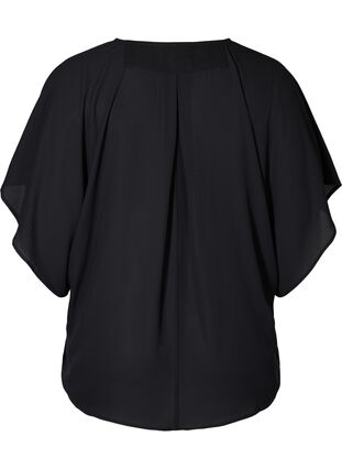 Bluse med v-udskæring og flagermusærmer, Black, Packshot image number 1