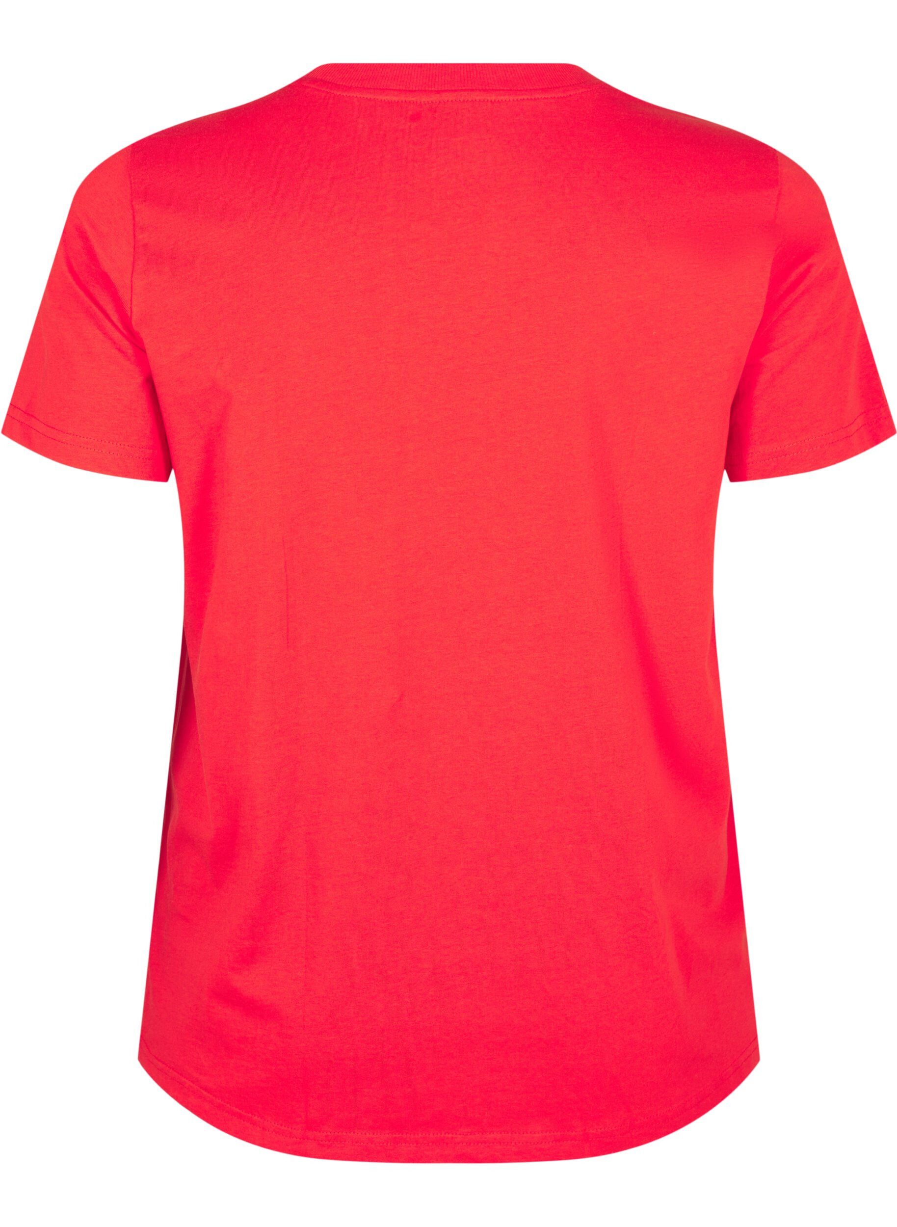 ZizziBasis t-shirt i bomuld med rund hals , R&oslash;d, Packshot image number 1