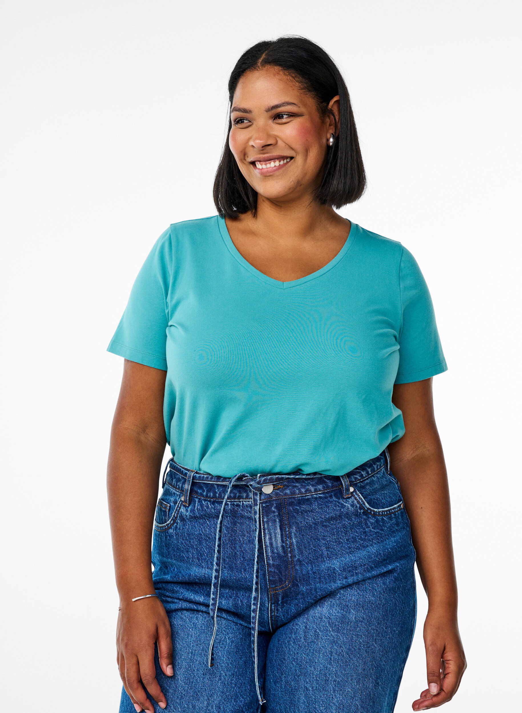 Ensfarvet basis t-shirt i bomuld, Bl&aring;, Model