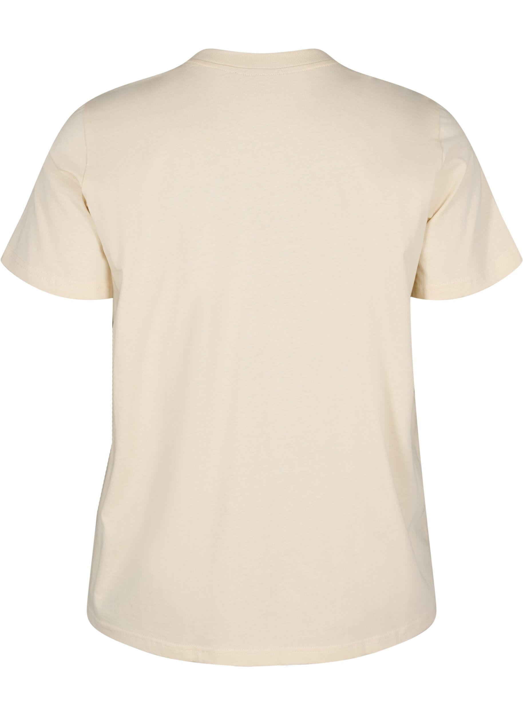 Zizzi T-shirt i bomuld med motiv, Beige, Packshot image number 1