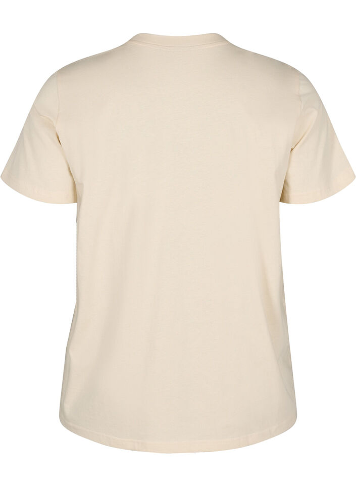 T-shirt i bomuld med motiv, Beige, Packshot image number 1