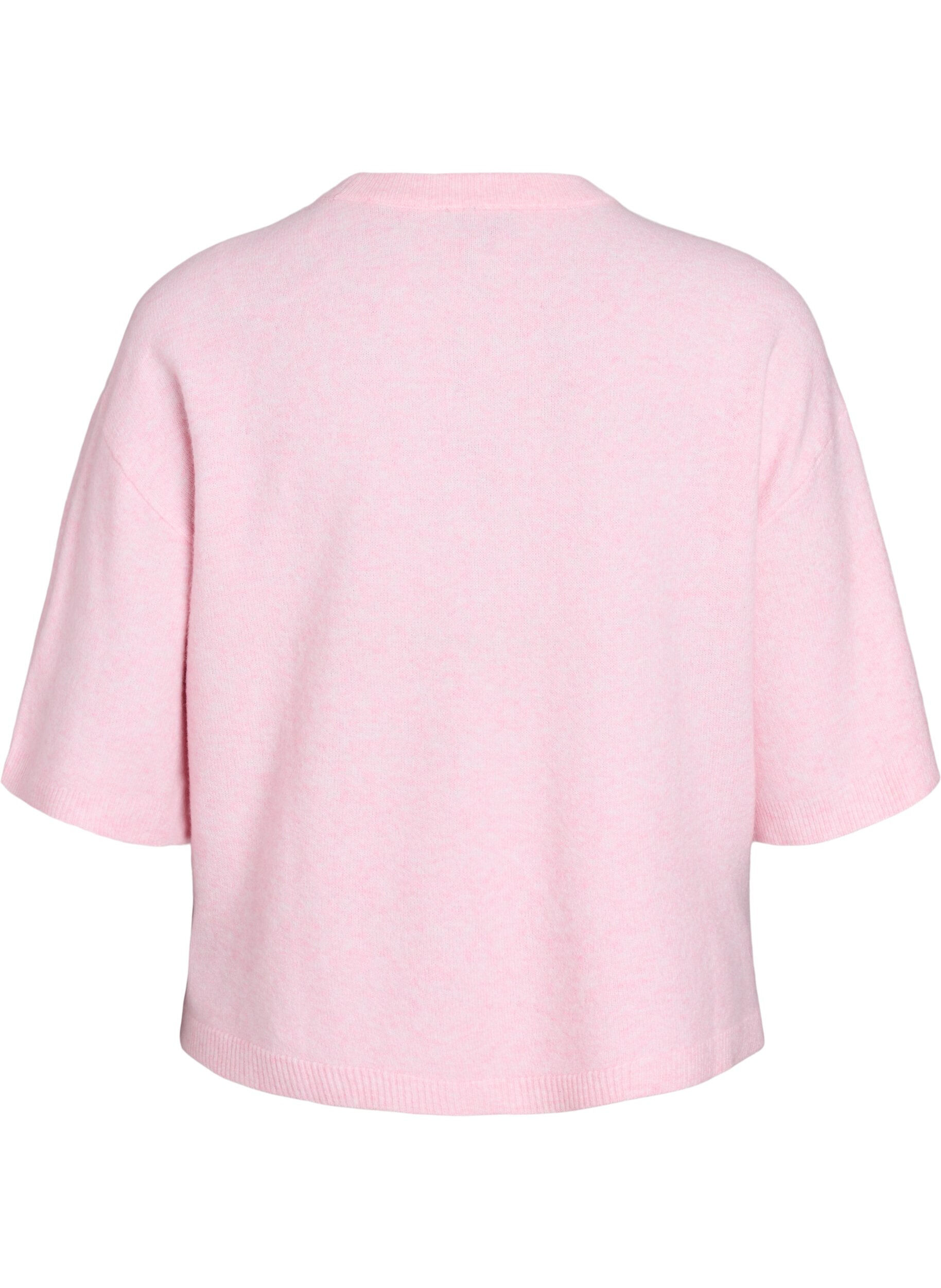 ZizziL&oslash;s strikbluse med korte &aelig;rmer, Lyser&oslash;d, Packshot image number 1