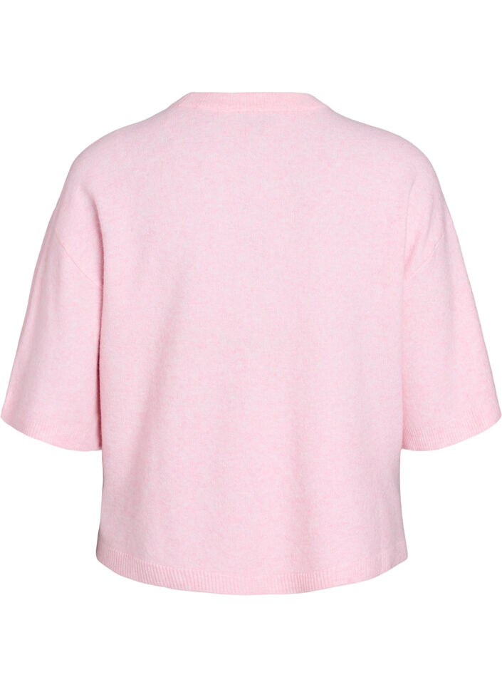 L&oslash;s strikbluse med korte &aelig;rmer, Lyser&oslash;d, Packshot image number 1