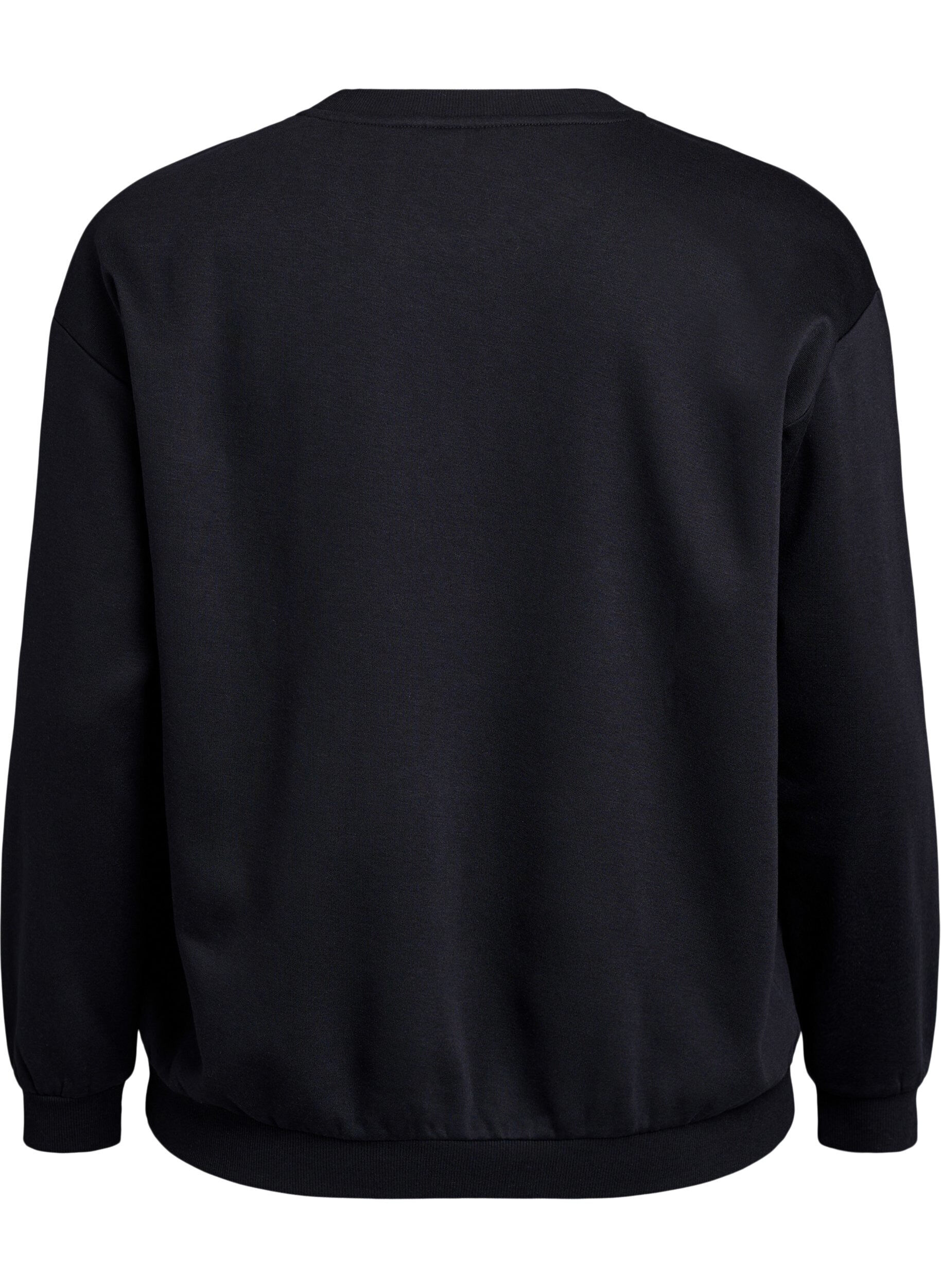 Zizzi Sweatshirt med tekst i frott&eacute;, Sort, Packshot image number 1