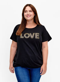 Bomulds t-shirt med folieprint, Black W. Love, Model