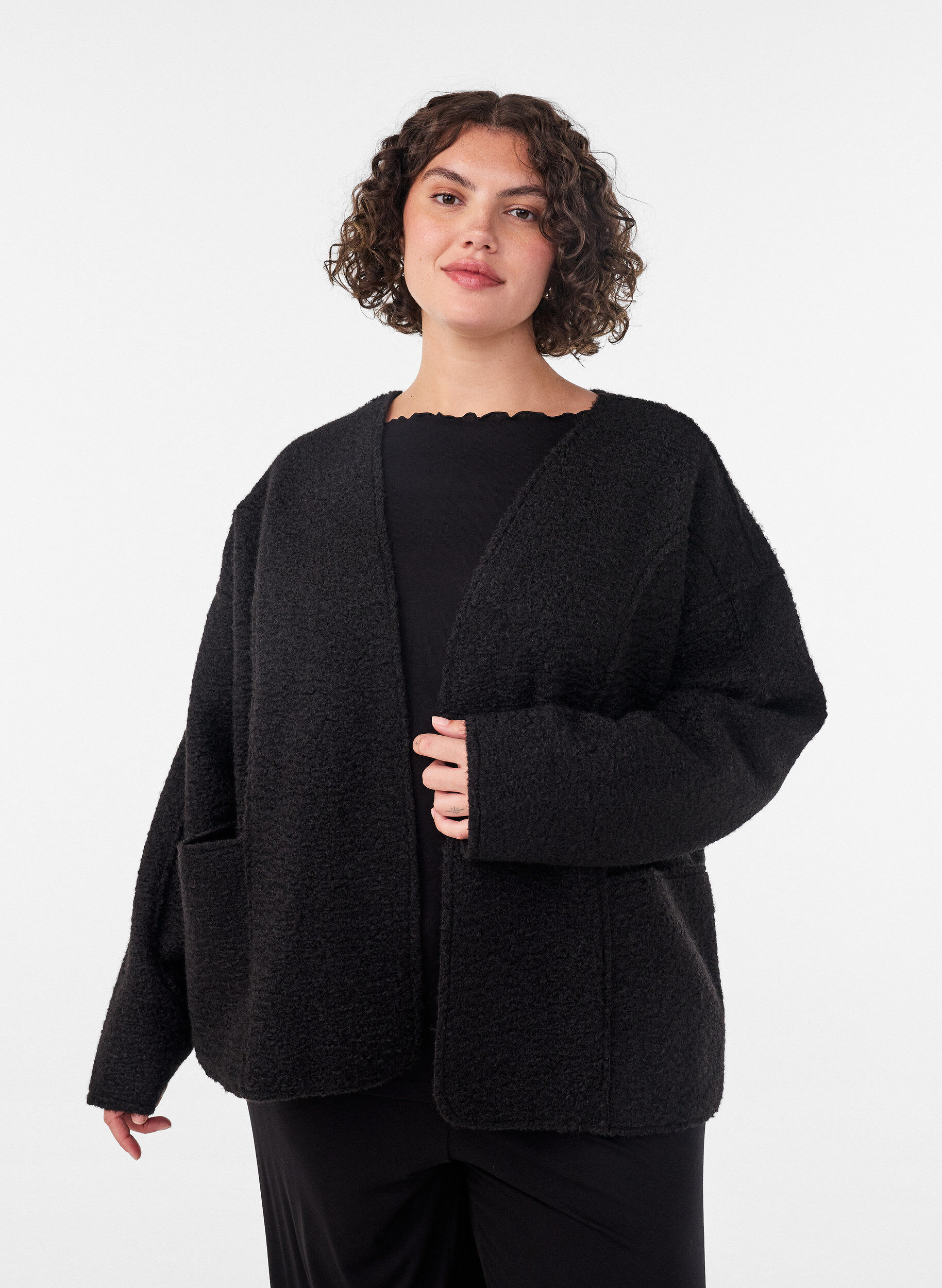 L&oslash;s cardigan med lommer, Sort, Model