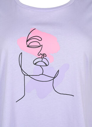 Bomulds t-shirt med rund hals og tryk, Lavender FACE, Packshot image number 2