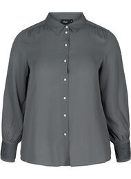Skjorte med plissé og perleknapper, Asphalt