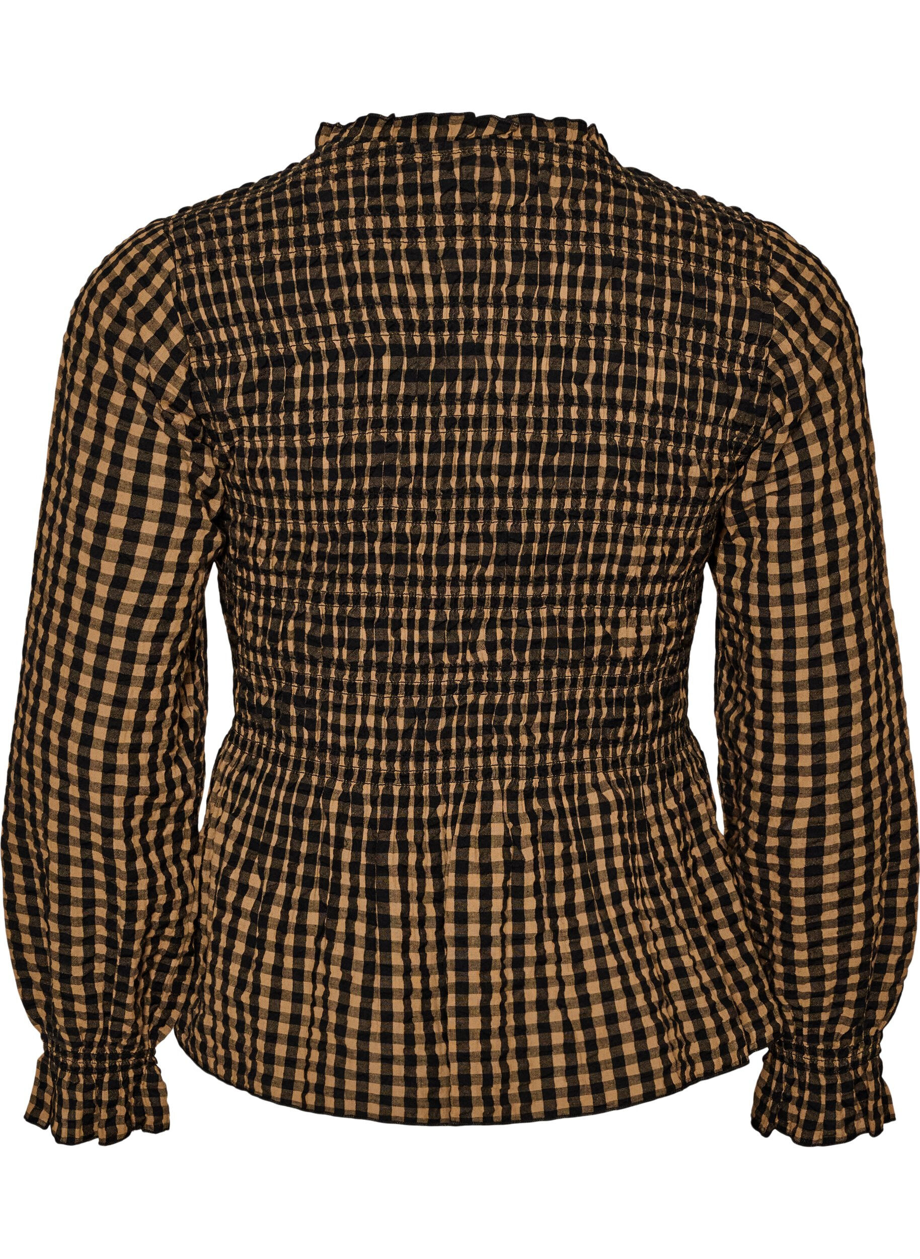 ZizziTernet bluse med smock og peplum, Brun, Packshot image number 1