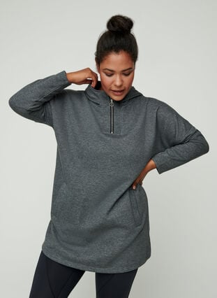 Lang sweatshirt med hætte, Dark Grey Melange, Model image number 0