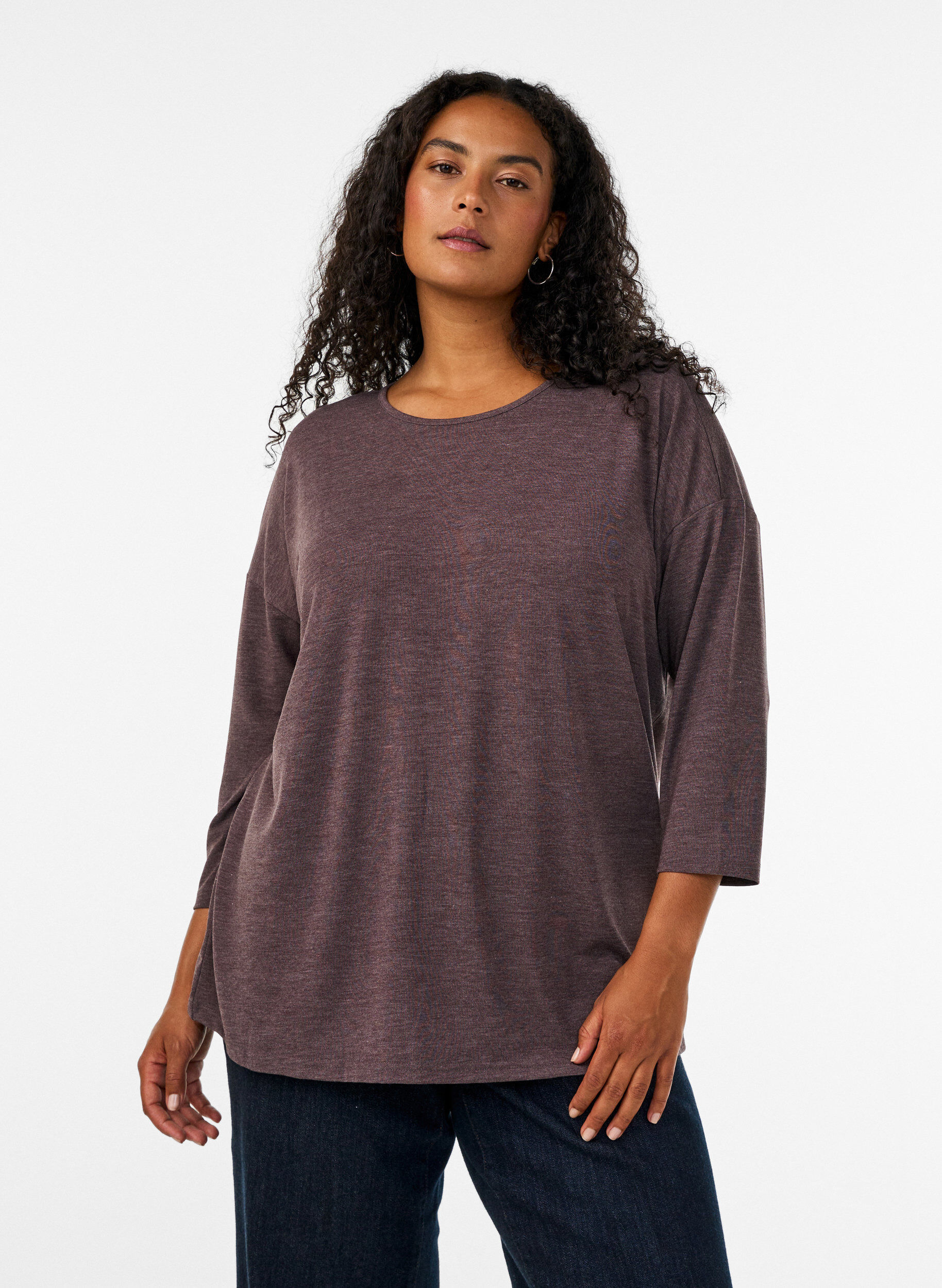 ZizziJerseybluse med 3/4 &aelig;rmer, Brun, Model image number 0