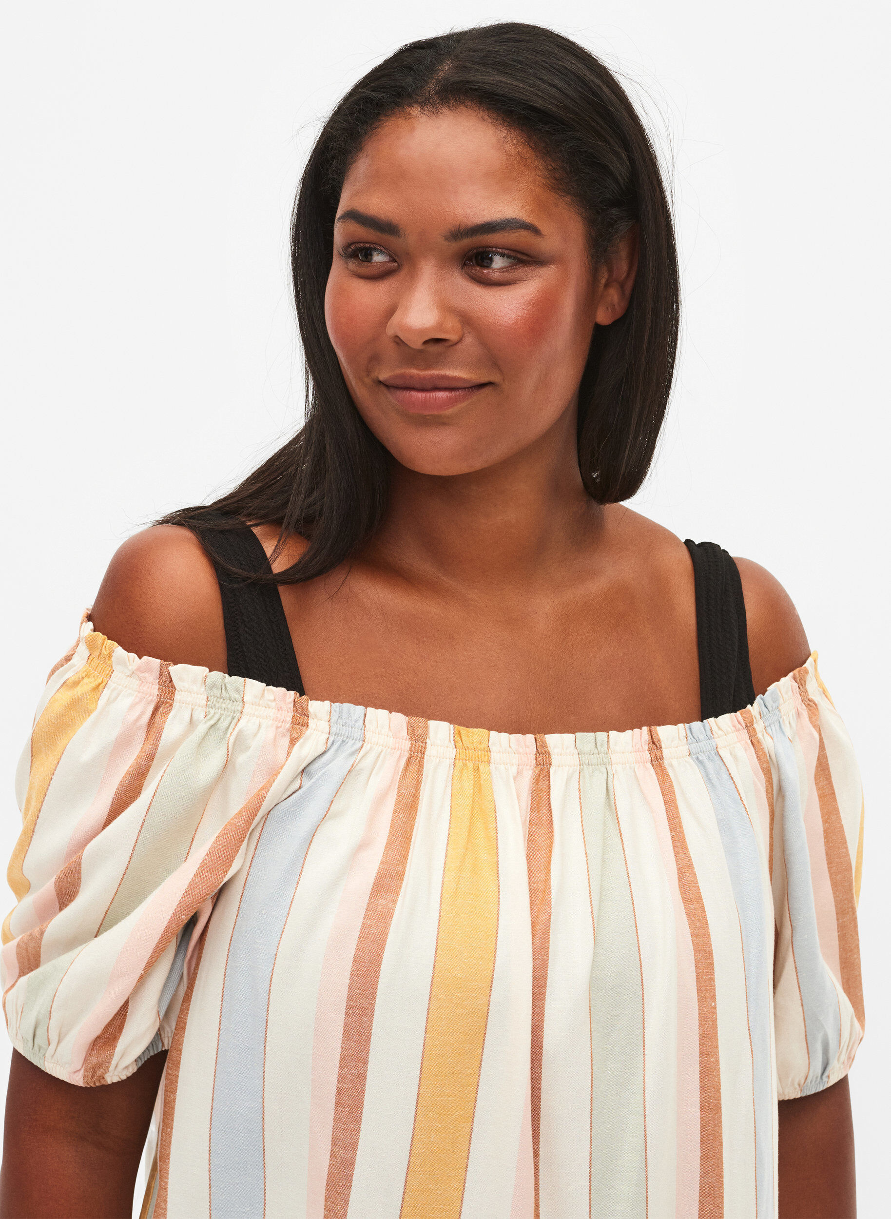 Zizzi Off-shoulder strand tunika, Striped Jaquard, Model image number 2